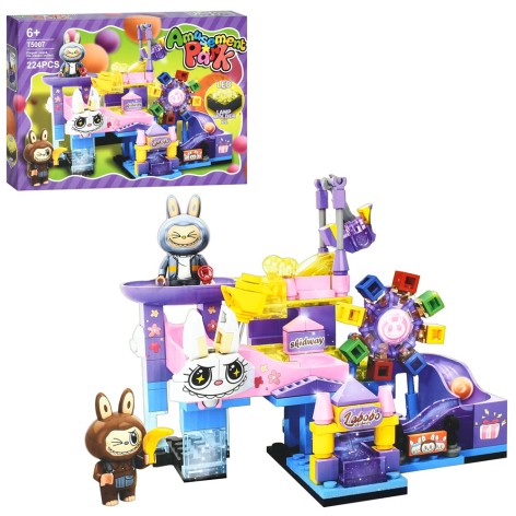 Конструктор Labubu, фигурки 2шт, парк развлечений, свет, 224шт, бат(табл), в кор-це, 32-24-5см 