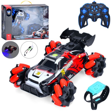 Радіокерована машинка 2,4G управління браслетом на руку 21см пара/дим звук світло колеса-ролики 2 кольори