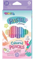 Олівці кольорові двосторонні круглі 12 шт. 24 кольори Pastel Colorino