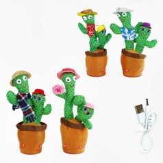 Інтерактивна іграшка 4види, “Кактус”, укр.і пісні, функція запису та повтору голосу, USB, вбудований аккумулятор, підсвічується, танцює, мікс видів, у п/е 