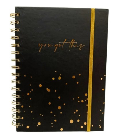 Блокнот А5 на спіралі та на гумці, картонна обкладинка з фольгою, 100 аркушів, клітинка 5226