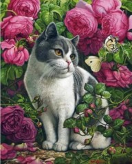 Набор для творчества алмазная картина Розы и кот Strateg размером 40х50 см кв (SK85996)