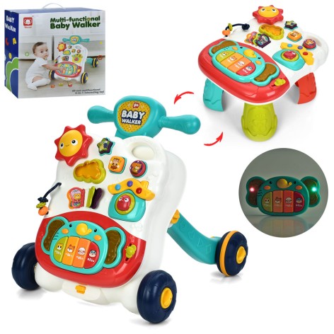 Каталка-ходунки 3в1(столик, ігрова панель), піаніно-музика, світло, сортер, тріскачка, рухливі деталі, на бат-ці, в кор-ці, 44-44-19см 