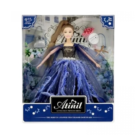 Кукла 29см (Шатенка в синем платье)