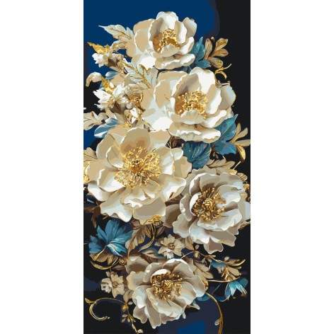 КАРТИНА ПО НОМЕРАМ С КРАСКАМИ МЕТАЛЛИК "ПИОНИИ" 40Х80 СМ