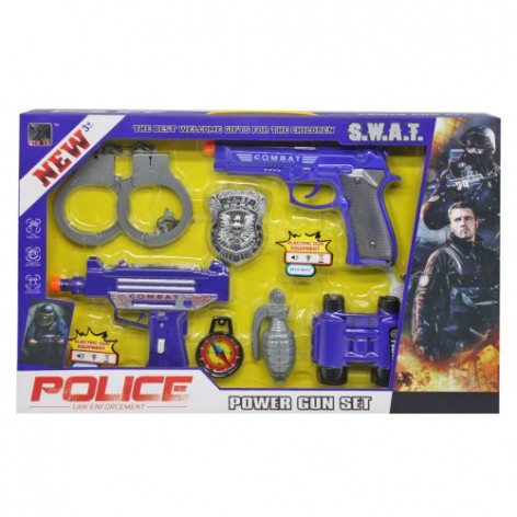 Набір зі зброєю JC007A-08 (12шт) поліція, жилет, пістолет, рація, компас, ніж, звук, ВИД 1