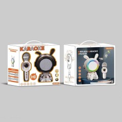 Караоке 1 мікрофон з підсвічуванням, режими підсвічування, вбудований акумулятор, Bluetooth, слот для TF Card, USB-type-c кабель, USB-роз’єм, AUX-роз’єм, колонка з підсвічуванням, зміна голосу, в кор. /24/
