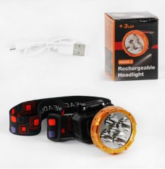 Фонарь светодиодный аккумуляторный 600mAh, 4 реж. работы, кабель зарядки USB, регулируемый ремешок, в кор. /200/