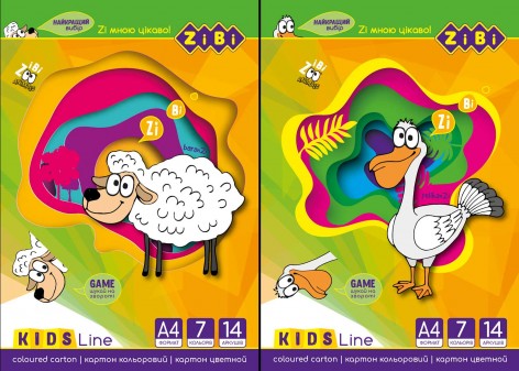 Картон кольоровий, А4, 7 кольорів – 14 листів, 230г/м2, Kids Line