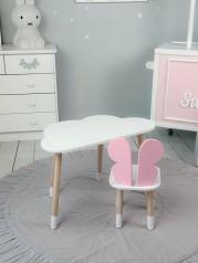 Детский столик облако 46х70х40 и стулец бабочка 26.5х26х25, стульчик и стол для обучения и творчества, белый с розовым