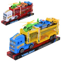 Трейлер инерция, 32см, вертолет, машинка 3шт, игровое поле 50-50см, микс цветов, в слюде, 34,5-15-7см /36/