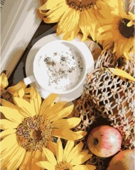 Набор для росписи по номерам Напиток у подсолнечников Strateg размером 40х50 см (GS1360)