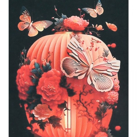 Алмазна мозаїка Strateg "Японський ліхтар у квітах" 40x50 см (SK88126)