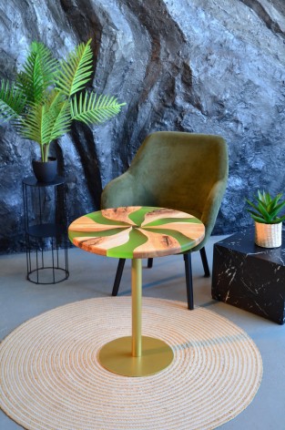 Журнальний стіл Vitan "Коло, салатовий №1" натуральне дерево ясен епоксидна смола 600x600x640 мм