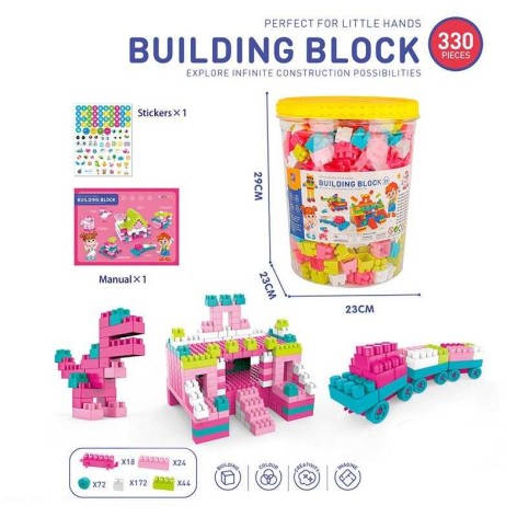 Конструктор 330 деталей, наклейки, в ведре 