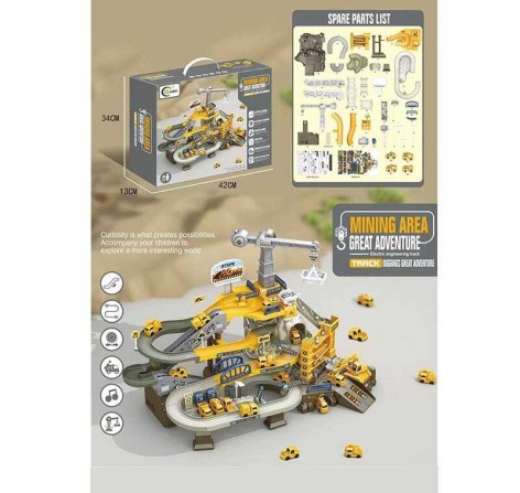 Трек 4 машинки, підіймальний кран, автоматичний підіймач, музика, підсвічування, наліпки, інструкція, кор. 