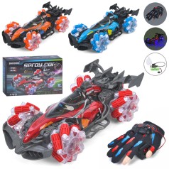 Машинка на радиоуправлении трюковая 2,4G пульт-рукавичка 28 см звук свет пара-дым колеса-ролики USB-зарядное 3 цвета