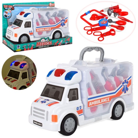 Игровой набор врача Машина-валіза скорой помощи свет, музыка, инструменты (35-23-14,5 см)