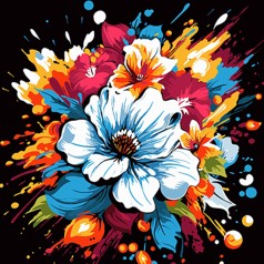 Набір для розпису за номерами Квітковий вибух Strateg на чорному тлі розміром 40х40 см (AV4040-40)