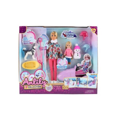 Кукла 30см, шарнірна, з донькою 13см, снігокат, собака, сніговик 8см, кор-ці, 41-33,5-8см 