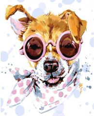 Картина по номерам Собака в очках Strateg с лаком размером 30х40 см (SS-6423)