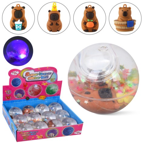 Стрибуны водяные, 6,5см, капибара, свет, мишура, на бат(табл), (микс видов) /12/144/12шт в кор. 28-20,5-5,5см