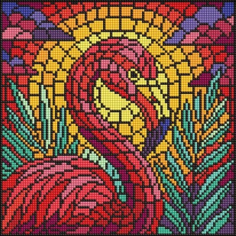 Алмазная мозаика - "Витраж. Фламинго" ©art_selena_ua, 30х30см