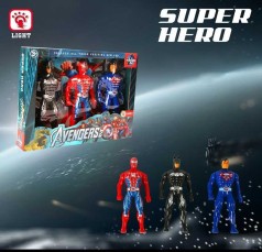 Набір героїв 3 героя, підсвічування, рухомі частини тіла, в кор. 