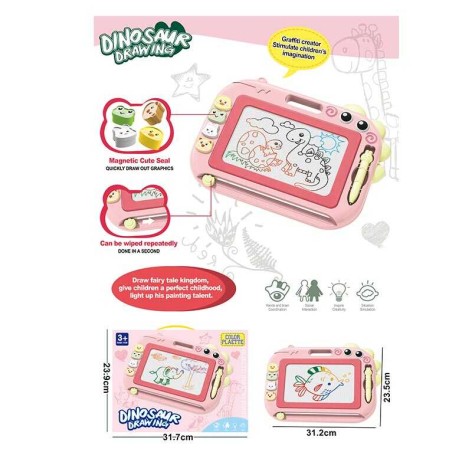Дошка для малювання колір-РОЖЕВИЙ “Динозавр”, магнітна, кольорова, 4 штампи, у кор.  /72-2/