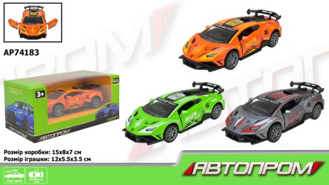 Машина АВТОПРОМ 1:32,3 кольори, відкр.двері,кор.15*8*7см 