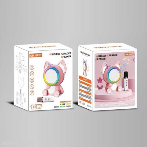 Караоке 1 мікрофон, режими підсвічування, вбудований акумулятор, Bluetooth, слот для TF Card, USB-type-c кабель, USB-роз’єм, AUX-роз’єм, колонка з підсвічуванням, зміна голосу, в кор. /36/