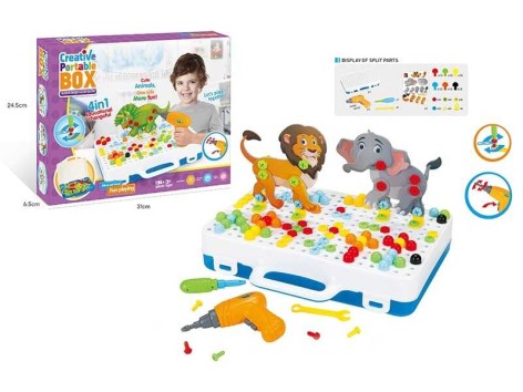 Мозаїка 3D 196 деталей, інструменти, електричний шуруповерт, валізка, кор. 31*6*24 см