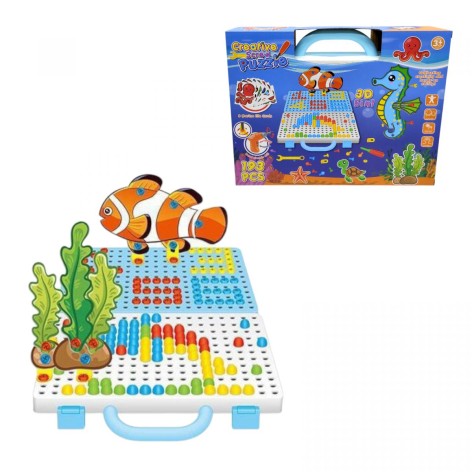 Детская мозаика MIC "Подводный мир" 193 элемента с инструментами (гаечный ключ, отвертка)