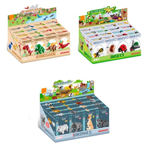 Конструктор від 90дет, в кор-ці, 3види дисплеїв (динозаври,комахи, тварини), (8видів) /20/320/16шт в кор. 32-12-17см
