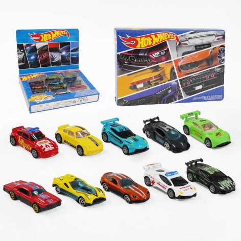 Набор машин 10 машинок, металлопластиковый корпус, инерционный механизм, резиновые шины, в кор. 