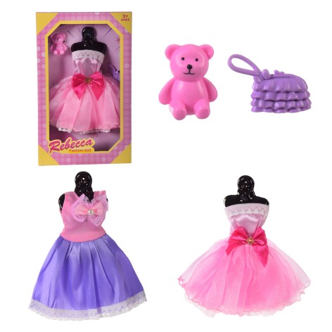 Одяг для ляльок 2 види, сукня, сумочка, аксесуари, у коробці – 14*3*23 см