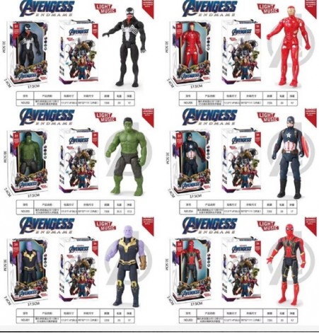 Герои Avengers на батарейках, 6 видов, свет, звук, в коробке 30,5*7,4*17,5 см