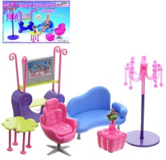 Мебель кукольная "Gloria" для гостинной, диван, кресло, столик, пуфик, телевизор, в коробке 35*23*6 см