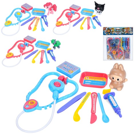 Набор врача стетоскоп, фигурка, медицинские инструменты, 4вида(LBB, KR, ЩП, LP), на листе, 29-33-4см 