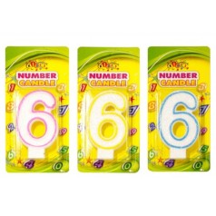 Свеча цифры с цветным контуром и глиттером внутри цифра 6