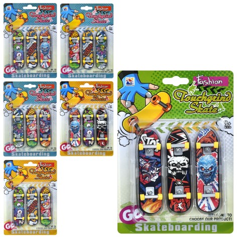 Игра фингерборд, мини скейт, набор 3шт, игра для пальцев, 9,7-2,6см, микс видов, на листе, 13-19-2см 