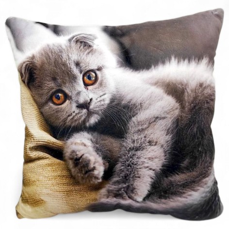 Подушка мʼяка з принтом "Котик", 30 см