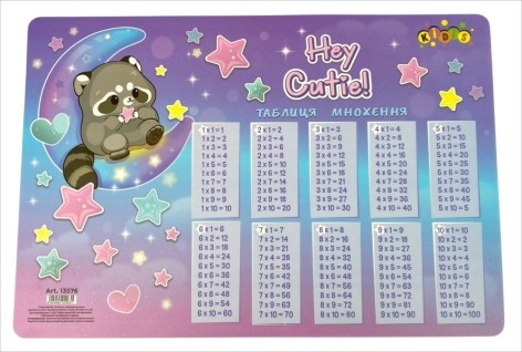 Підложка настільна Kidis Raccoon Таблиця множення 42,5см* 29см, ціна за 2 шт. //