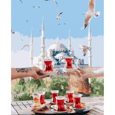 Картина за номерами Чай у Стамбулі Strateg з лаком та рівнем розміром 40х50 см (VA-3010)