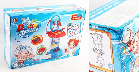 УЦЕНКА 40% Врач тележка 25-31-72см,мед.инструменты,звук,св,14предм,бат(табл), в кор-це,34-50-14,5см /8/