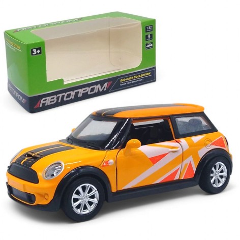 Машинка металева, двері, інерція Mini Cooper Автопром (жовта)