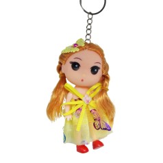Кукла-брелок в платье с бабочкой, желтая