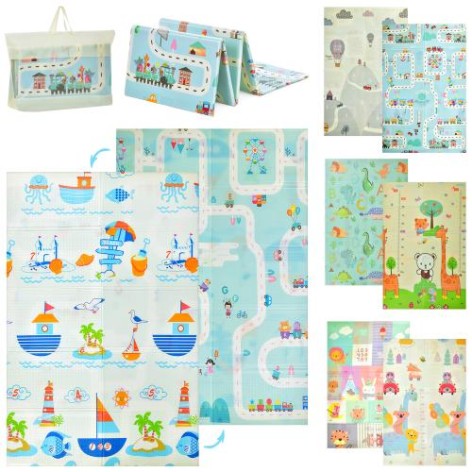 Килимок-мат 120-180см, 8мм, XPE, двосторонній, мікс видів, у сумці, 64-42-8см 