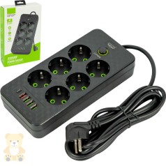 Мережевий фільтр No Name 2500W 3м 6 розеток 4 USB 1 Type-C