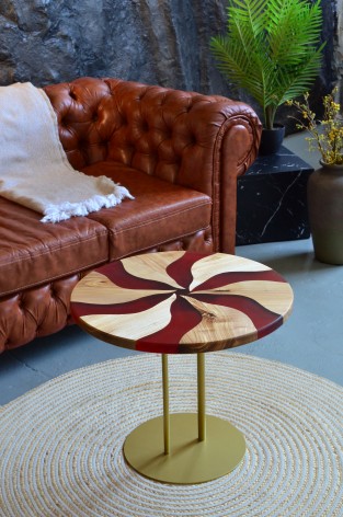 Журнальний стіл Vitan "Коло, вишня" натуральне дерево горіх епоксидна смола металева основа (Вага 14.5 кг)